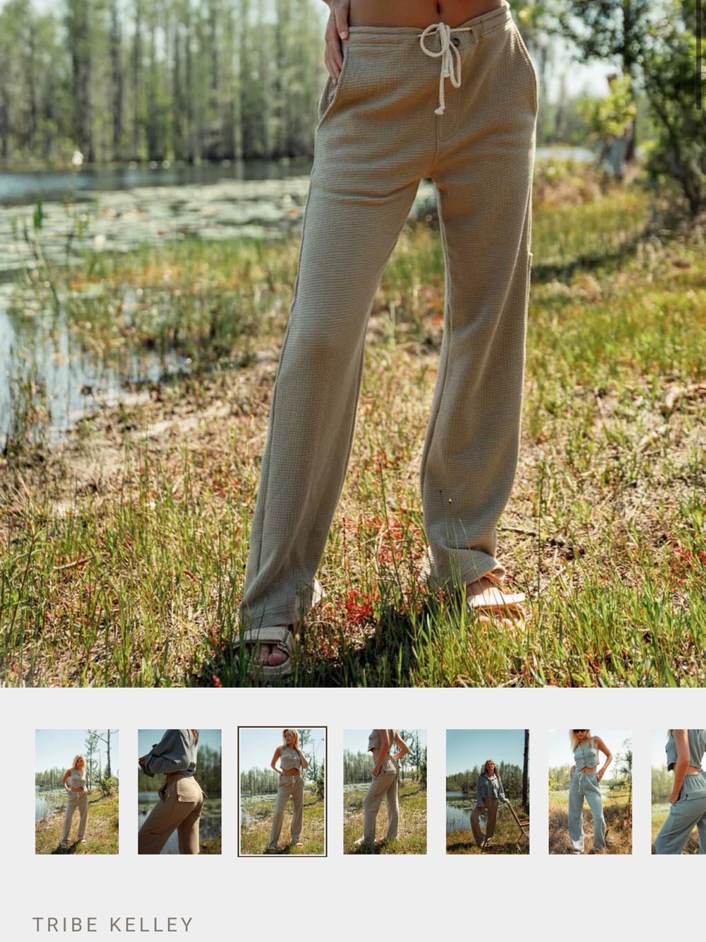 New Tribe Kelley Wide Leg Waffle-Knit Drawstring Pants. Backwater collection.
